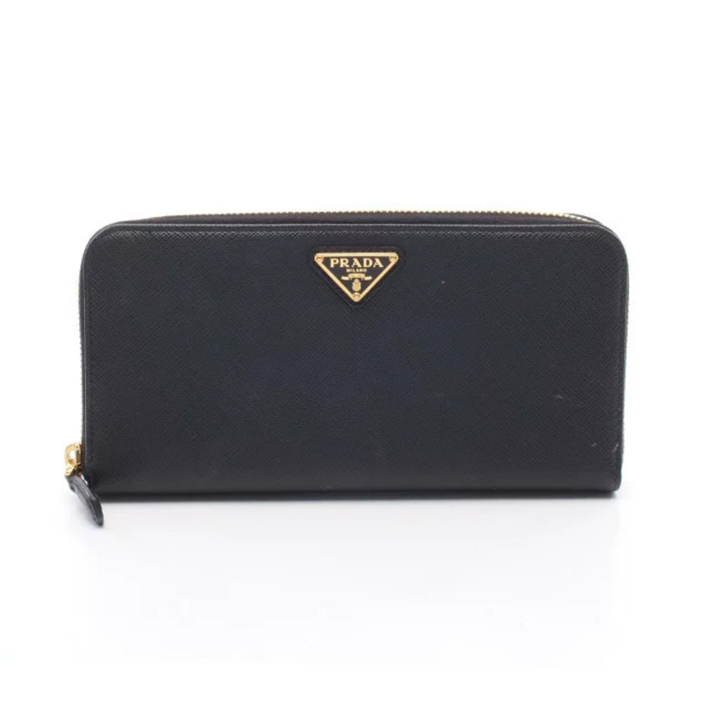 Prada Triangle Round Long Wallet Leather Black